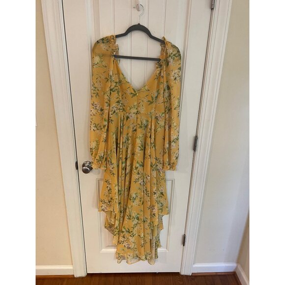 Sau Lee Georgia Long Sleeve V-Neck Floral Asymmetrical Hem Midi Dress Size 6‎ - Picture 7 of 8